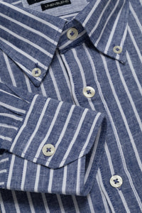 Camicia in fantasia in misto lino cotone riga alternata