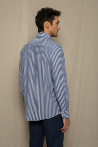 Camicia in fantasia in misto lino cotone riga alternata