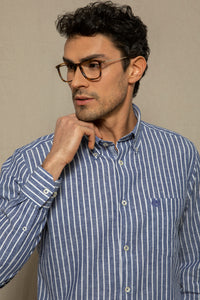 Camicia in fantasia in misto lino cotone riga alternata