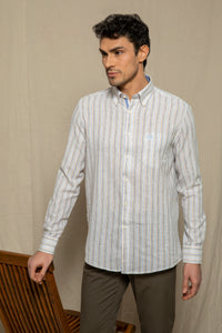 Camicia in fantasia in misto lino cotone multicolore