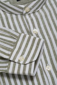 Camicia coreana in fantasia misto lino cotone riga media