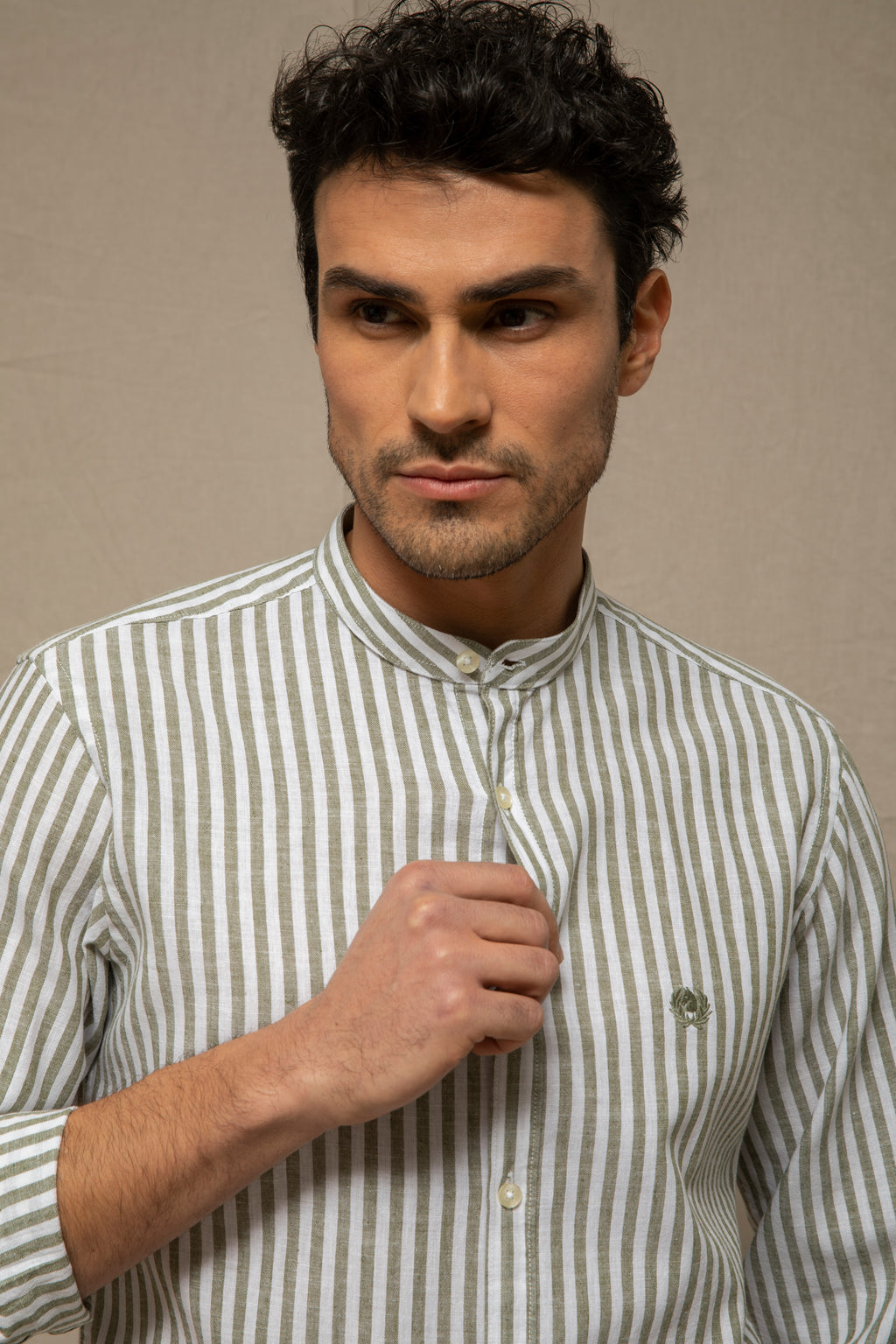 Camicia coreana in fantasia misto lino cotone riga media Ascot Sport