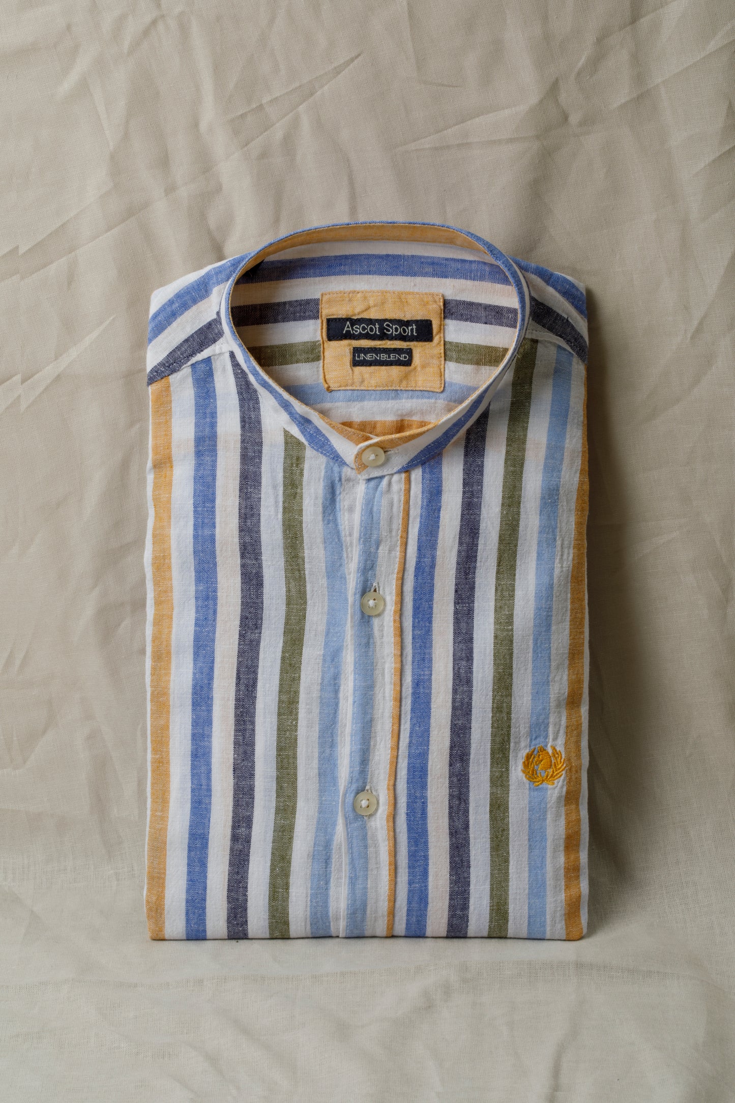 Korean shirt in a linen and cotton blend pattern with multicolor stripes