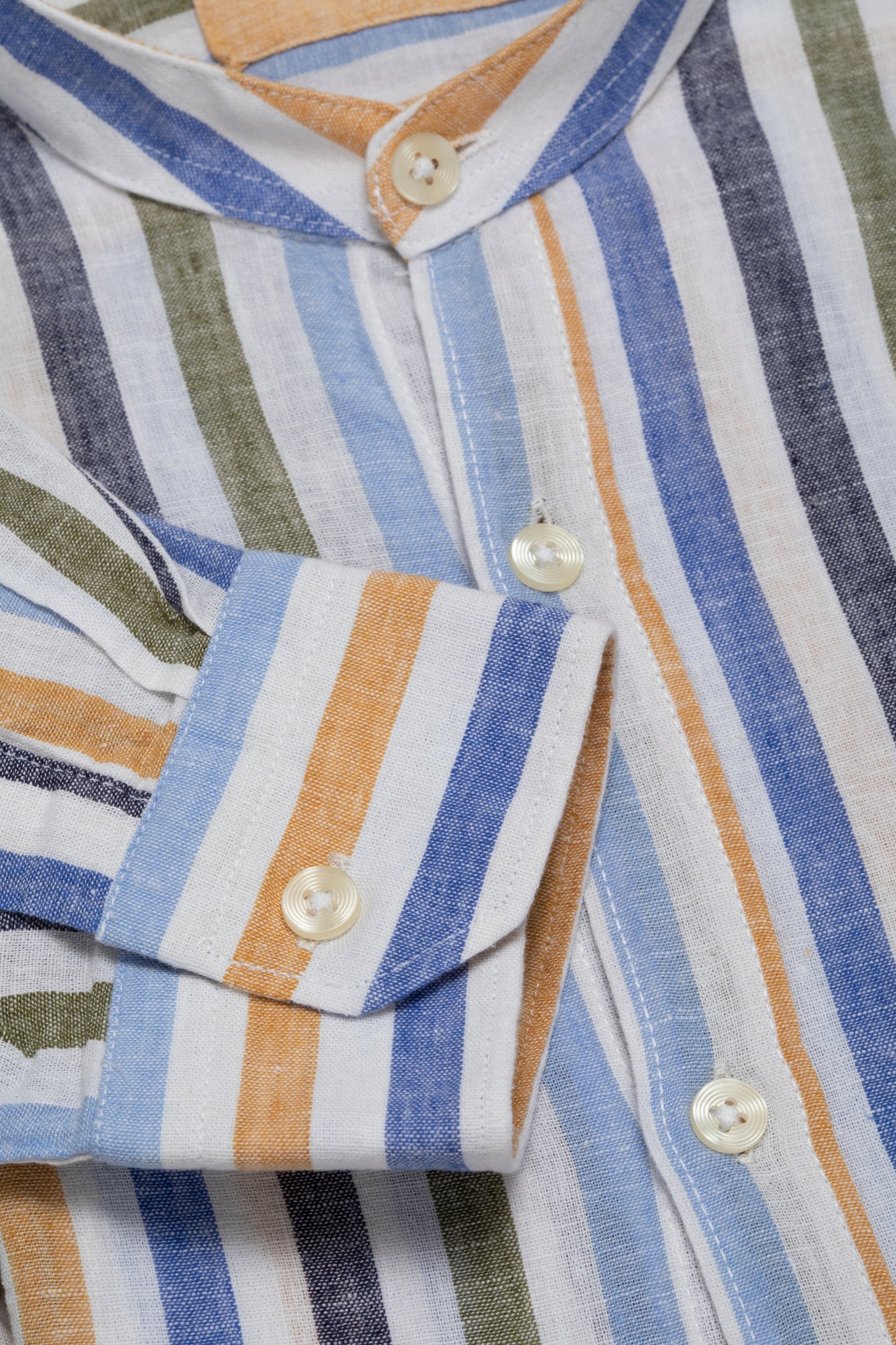 Korean shirt in a linen and cotton blend pattern with multicolor stripes