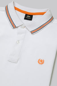 Polo manica corta in cotone stretch con contrasto colore e logo sottocollo