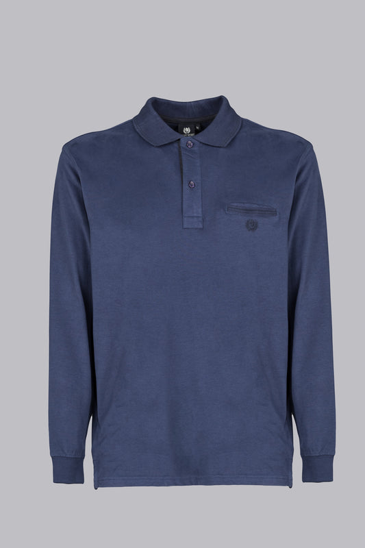 Blue long-sleeved polo shirt